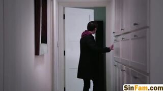 Cowgirl riding busty brunette housewife bedroom