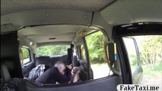 Pretty blonde babe sucks off and fucked by fake driver