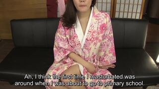 Subtitled amateur Japanese lady in kimono masturbation talk