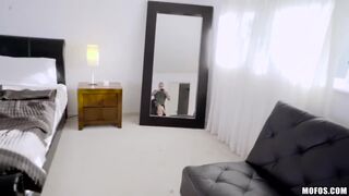 Sexy Babe Nikki gives a blowjob to a dude after she was caught by it