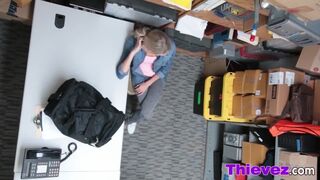 Blonde teen thief caught and banged on office desk