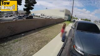 Young brunette asks for ride and gives tow driver great blowjob