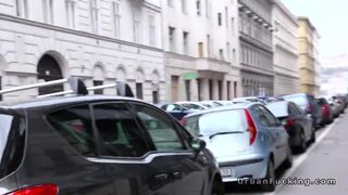 Huge boobs student flashing outdoors in public