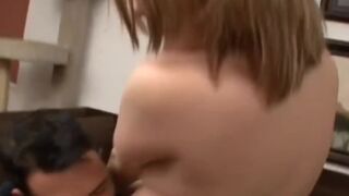 Hot pregnant blonde swallows huge dick on the couch