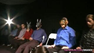 Horny girl railed while the others in mask watching them