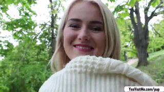 Sexy blonde teen Aisha fucks a stranger for fat cash