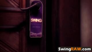 Swinger couples enjoying hardcore orgy after the party