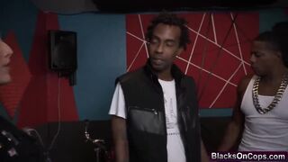 Black stud gets cock sucked by hot horny cops
