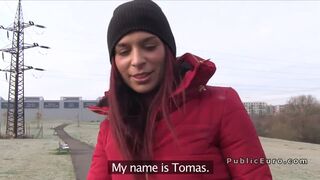 Big ass amateur babe bangs in public for money