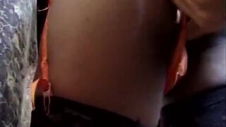 Stacked black babe in stockings gets shared by two white guy in great interracial threesome