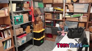 Blonde teen thief takes cock on office desk