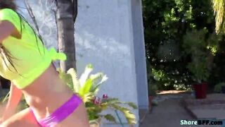 Bisexual babe Anya and Kimmy pounding outdoors