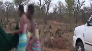 Hardcore outdoor foursome with two African sluts