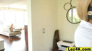 Blonde stepdaughter fucking her cheating stepmom with strapon