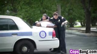 Big ass sluts in cop uniforms are having outdoor threesome with black thug