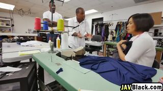 Petite Japanese tailor seduces hung black man and gets pussy exploited