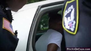 Slutty cops take long black schlong outdoors