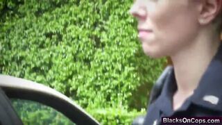 Slutty cops get filled by black schlong outdoors