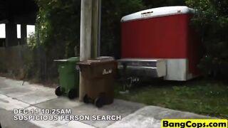 Outdoor interracial threesome with BBC and busty police sluts