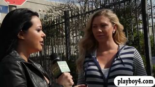 Two ladies convinced to play with their twats for cash