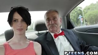 Foxy brunette needs money for prom anal fucked by aged dicks