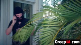 Big cocked burglar deepthroating and fucking brunette teen slut