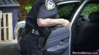 Outdoor interracial threesome with two busty female cops