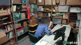 Young shoplifters Bonnie Grey and Maya Bijou are forced to gag on hard cock