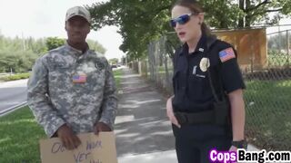 Stunning cougar police officers sharing massive black cock