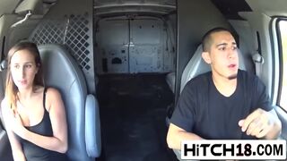 Creepy dude fucks a brunette hottie hitching a ride