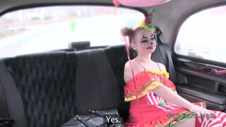 Clown babe squirts and fucks in fake taxi