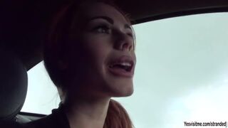 Redhead babe Ella Hughes gives dude a sloppy blowjob