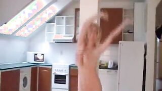 Naked Jumping Bouncing Boobs Blonde Babe In Kitchen