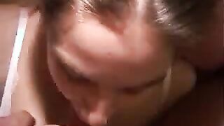 Heather deepthroats and gets a facial