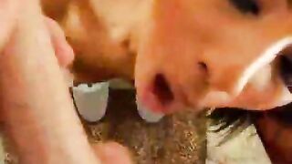 hot asian Nyomi Marcella sucks a big white cock and facial