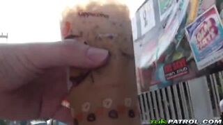 Asian slut gets shaved pussy stuffed with cock