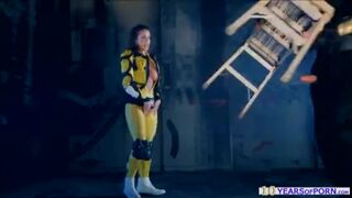 Busty yellow ranger Abigail Mac roughly fucked by the enemy
