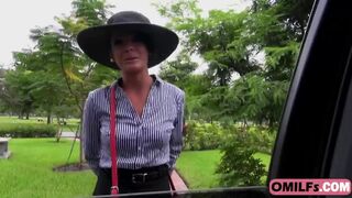 Dark haired milf Michele banged in doggy style