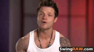 Slutty babes massaging studs in swinger reality show