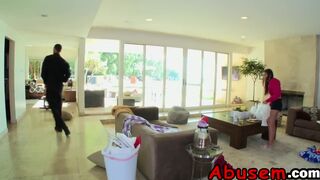 Young brunette Nina North made a mess in friend's house and now must be punished