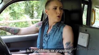 Lesbian wrestler licked in female fake taxi