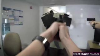 Black criminal is caught by two horny female police officers into a threesome on a building roof