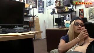 Perky tits girl with glasses gets screwed at the pawnshop
