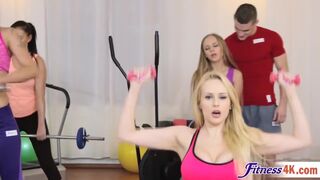 Stunning Angel Wicky and Katarina Muti in superb threesome gym action