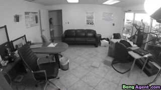 A sexy young babe Kharlie Stone gets her throat and pussy fucked at casting