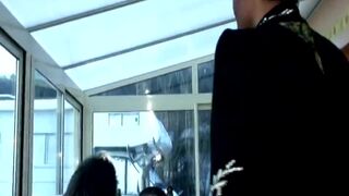 A very hot French ebony babe gets banged hard by many white guys