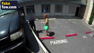 Beautiful ginger babe giving a hot POV blowjob to a tow truck driver