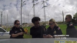 Two Hot Busty MILF Cops Arrested And Blackmailed a Young Black Stud