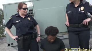 Meggie Green and Joslyn Peeping sharing big black cock outdoors