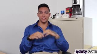 An outstanding interracial gay threesome fuck in a office after long hard day at work